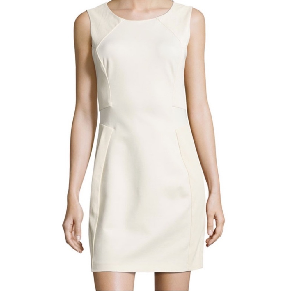 Halston Heritage Cream Leather Body Con Dress